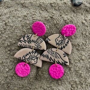 Pink and Tan Statement Earrings